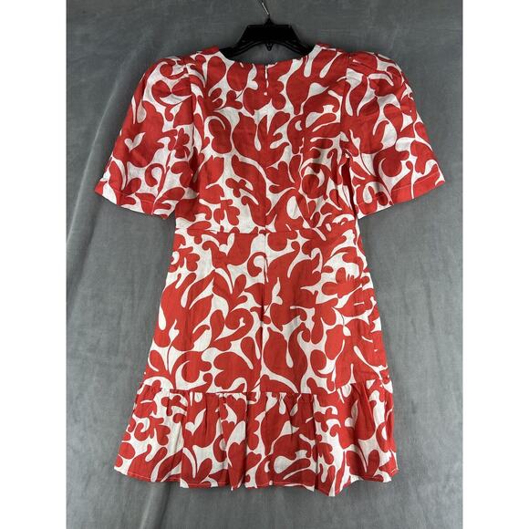 Rhode Mariana Floral Linen Minidress Size 2 Red White - Picture 6 of 10